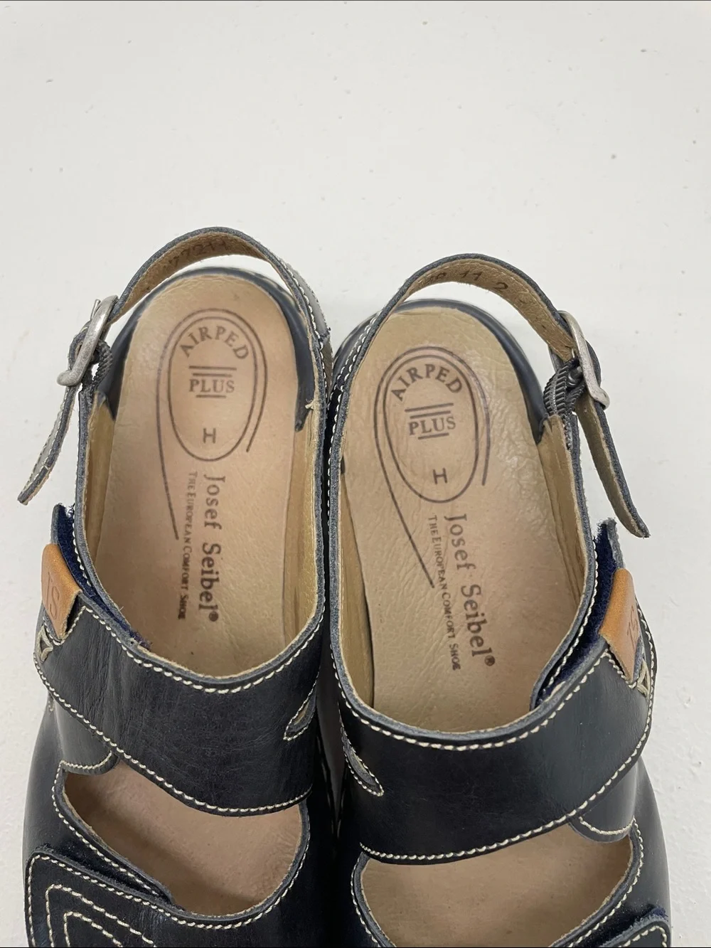 Josef Seibel Navy Leather Adjustable Slingback Sandals